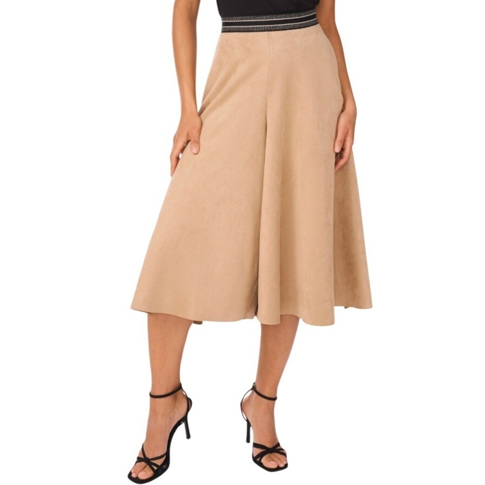 Halogen Faux Suede Cropped Wide Leg Culottes 1/L Tan Boho Pockets Western